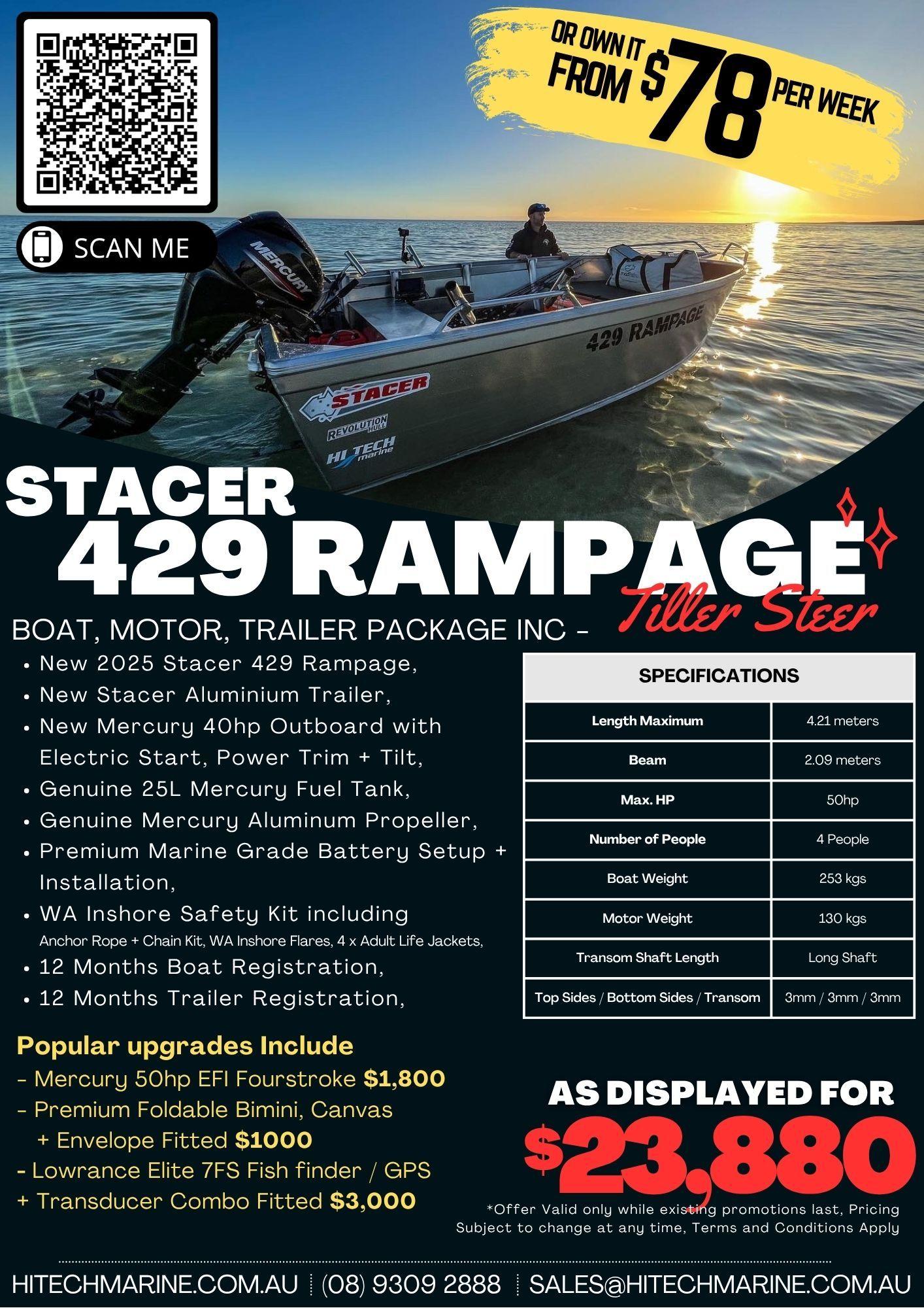 The Stacer 429 Rampage Boat + Motor + Trailer Package is In stock Now - Hitech Marine Stacer Deale