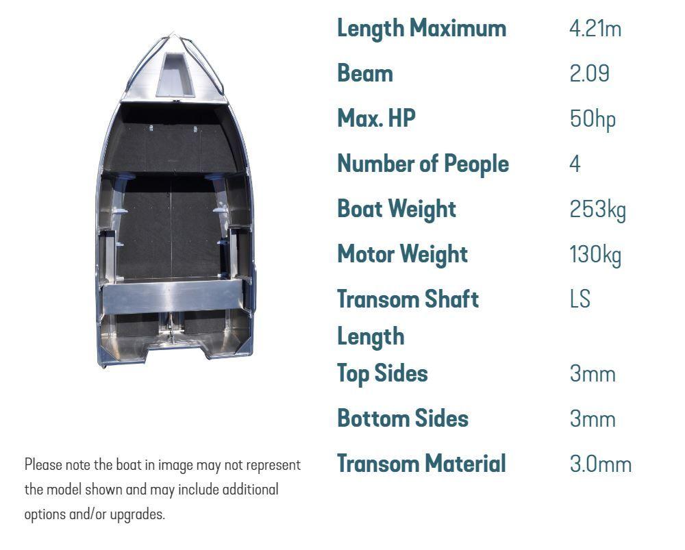 Specifications on the Stacer 429 Rampage Aluminium Dinghy Tinny Perth WA